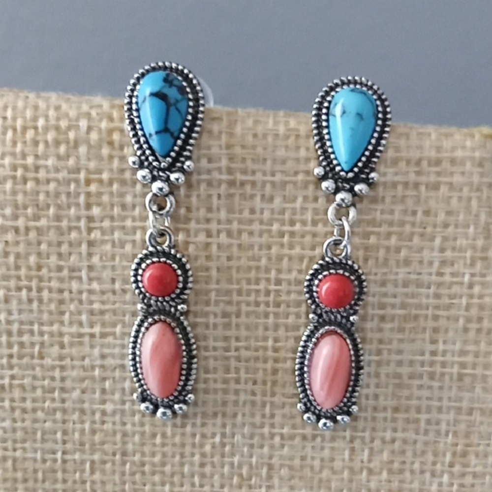 Southwest Turquoise and Coral Earrings